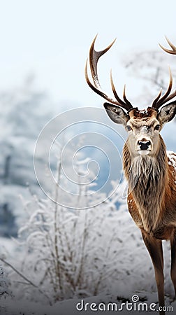 Graceful snowy deer stands in a serene snowy landscape Stock Photo