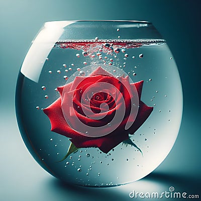 Graceful Submersion: A Rose Flower Floating in Tranquil Waters. Stock Photo