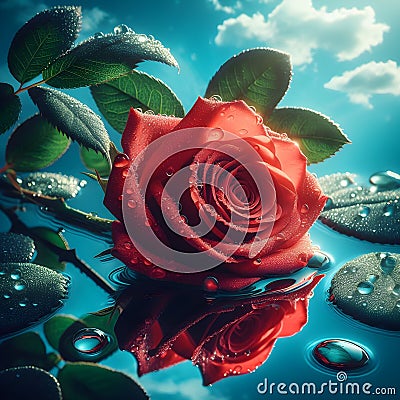 Graceful Submersion: A Rose Flower Floating in Tranquil Waters. Stock Photo