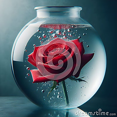 Graceful Submersion: A Rose Flower Floating in Tranquil Waters. Stock Photo