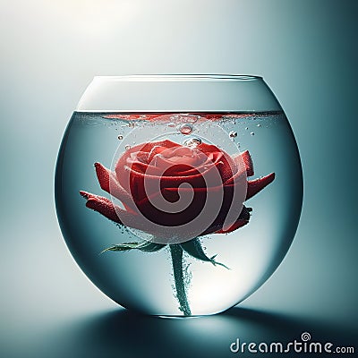 Graceful Submersion: A Rose Flower Floating in Tranquil Waters. Stock Photo