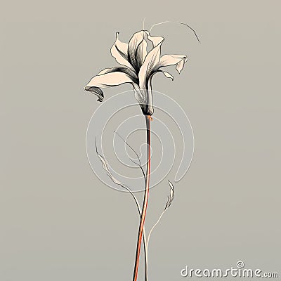 Graceful Surrealism: Abstract Flower Drawing On Gray Background Cartoon Illustration