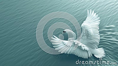 Graceful swan flat design top view lake theme 3D render Complementary Stock Photo