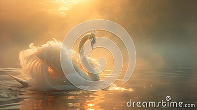 Graceful swan wearing a pearl-studded tiara, draped in a flowing chiffon gown Stock Photo
