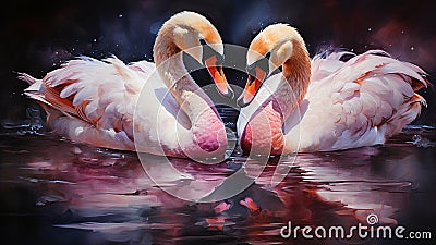 Graceful Swans A Romantic Valentines Day Watercolor Stock Photo