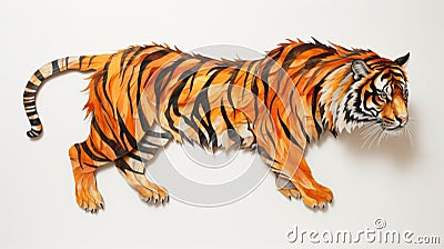 Graceful Tiger With Beautiful Stripes And Copper Orange Fins Cartoon Illustration