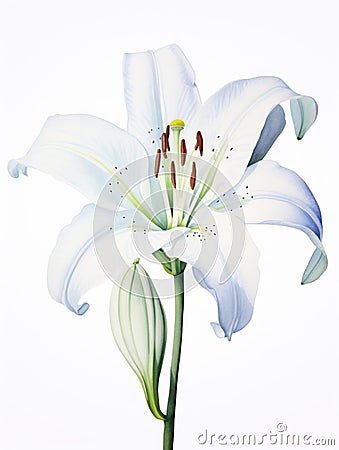 Graceful Unfolding: Elegant Watercolor White Lily Petals AI Generated Cartoon Illustration
