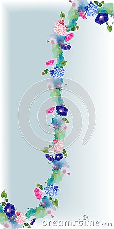 Flowers vertical aster convolvulus Ð·-shaped watercolor Vector Illustration