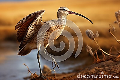 Graceful wader: Long-billed Curlew, Numenius americanus, inhabits lush wetlands. Stock Photo