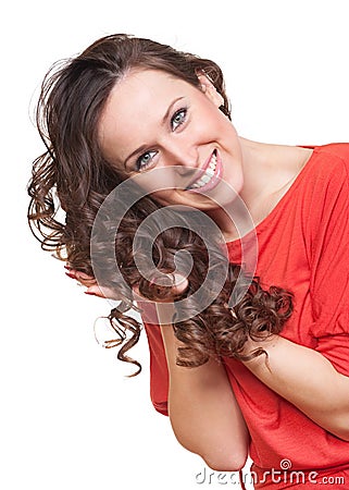 Graceful woman with curly hair Stock Photo