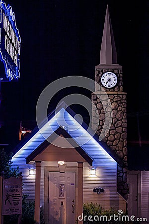 Graceland wedding chapel, Las Vegas, Nevada at night Editorial Stock Photo