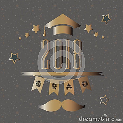 Grad of Class 2018 with mustache, graduation cap and stars. Retro Style Collection Stock Photo