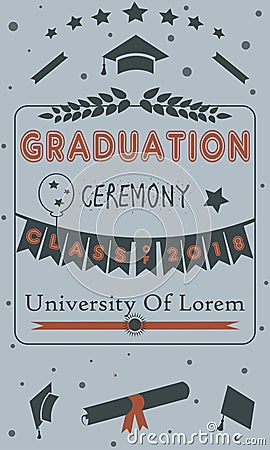 Grad of Class 2018 with mustache, graduation cap and stars. Retro Style Collection Stock Photo