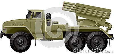 Grad multiple rocket launcher, combat vehicle realistic vector illustration Vector Illustration