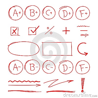 Grade school results red highlight markers set Vector Illustration