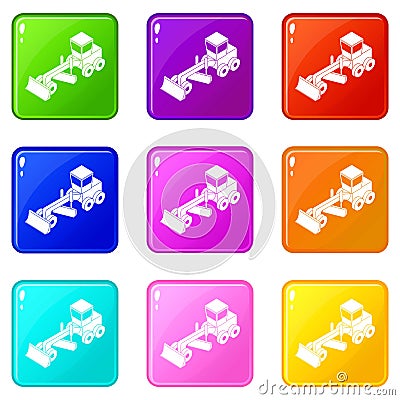 Grader icons set 9 color collection Vector Illustration