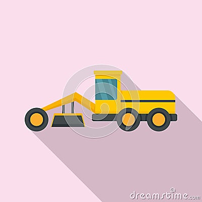 Grader machine building icon, flat style Vector Illustration