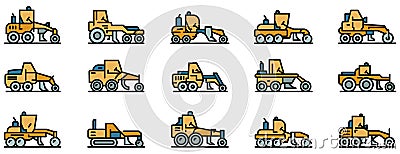 Grader machine icons set vector flat Vector Illustration