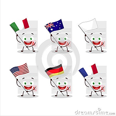 Grades paper cartoon character bring the flags of various countries Vector Illustration