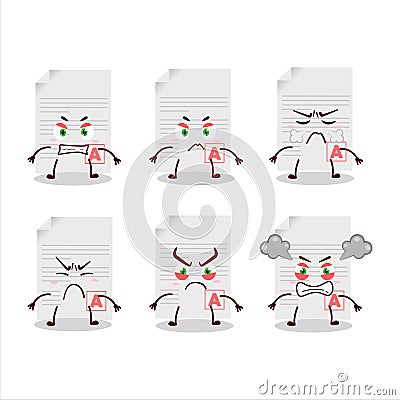 Grades paper cartoon character with various angry expressions Vector Illustration