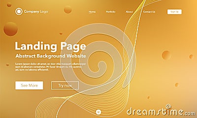 Gradient abstract wave background. Landing Page. Template for websites with bubble. Modern design. Digital track equalizer. Yellow Vector Illustration