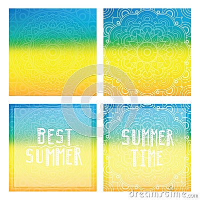 Gradient backgrounds with mandala and summer cards. Best summer, summer time. Vector Illustration