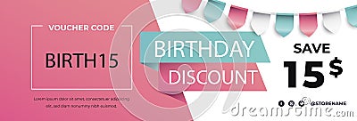 Gradient birthday sale coupon template Vector illustration Vector Illustration