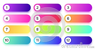 Gradient buttons with numbers in different color. Round bullet points template for application, website Vector Illustration