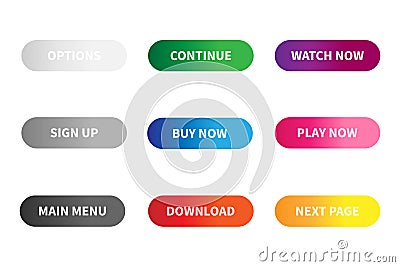 Gradient buttons for website - set of bright colorful click icons illustration Vector Illustration