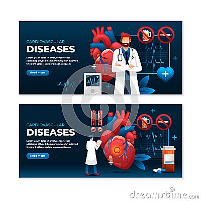 Gradient cardiovascular disease horizontal banner set Stock Photo