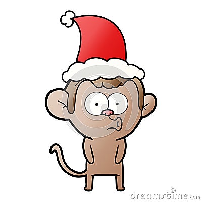 gradient cartoon of a hooting monkey wearing santa hat Vector Illustration