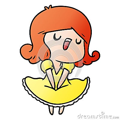 gradient cartoon illustration of a cute singing kawaii girl Vector Illustration