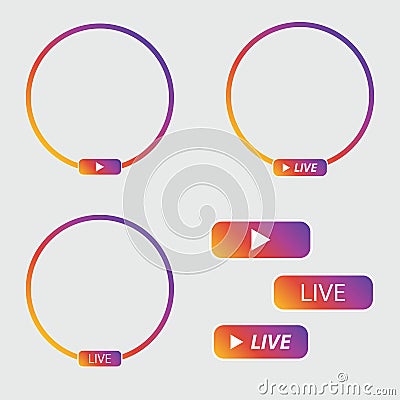 Gradient circle and buttons live streaming on social media Vector Illustration