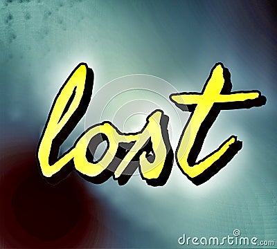 on the gradient color blue and grey the word lost Stock Photo