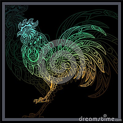 Gradient Colorful chicken rooster mandala arts Vector Illustration