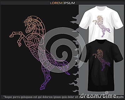 Gradient Colorful Horse mandala arts isolated on black and white t shirt Vector Illustration