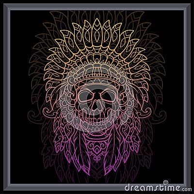 Gradient colorful skull tribal chief mandala arts Vector Illustration