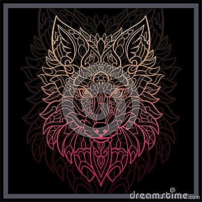 Gradient Colorful wolf head mandala arts isolated on black background Vector Illustration