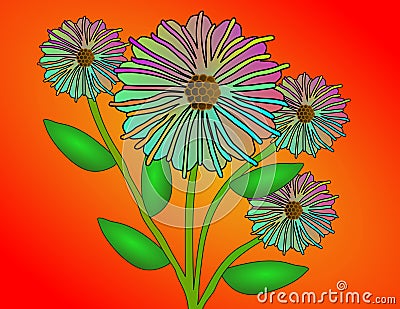 Gradient Fantasy Flowers Cartoon Illustration