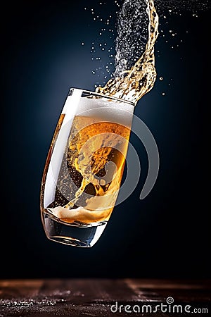 drink alcohol bubble splash background foam glass cool gradient cold beer. Generative AI. Stock Photo