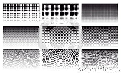 Gradient halftone dotted patterns. Abstract halftone dots gradient horizontal pattern. Dot spray texture gradient vector Vector Illustration