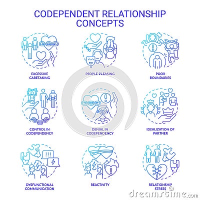 Gradient icons representing codependent relationship concept Vector Illustration