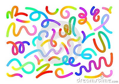 Gradient line. Colorful swirling curves, vibrant abstract wavy shapes and dynamic curved forms with fluid color blend Vector Illustration