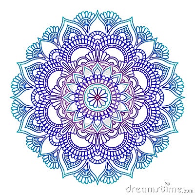 Gradient mandala. Circle ethnic ornament. Hand drawn traditional indian round element. Spiritual meditation yoga henna Vector Illustration