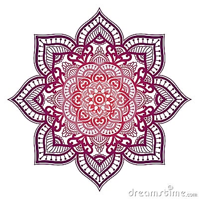 Gradient mandala. Circle ethnic ornament. Hand drawn traditional indian round element. Spiritual meditation yoga henna Vector Illustration
