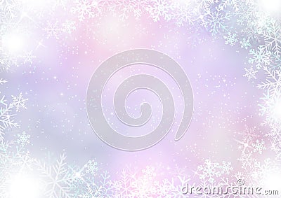 Gradient mixed purple winter paper background with snowflake border Vector Illustration