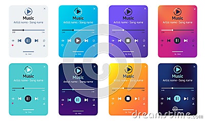 Gradient Music Player UI. Modern One Screen Interface Design Vector Illustration