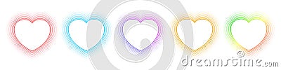 Gradient neon heart shape set, colorful blend mesh heart frames lines with soft light different colors Vector Illustration