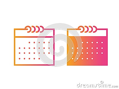 Gradient orange to pink vector colorful calendar thin line icon Vector Illustration