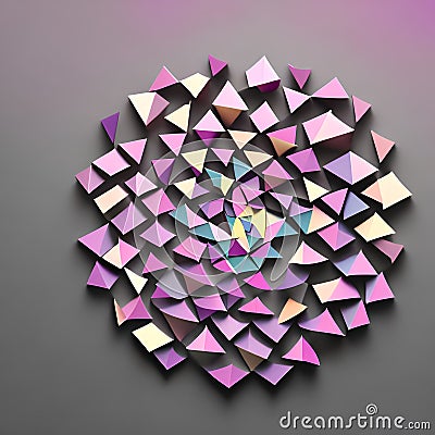 A gradient of purple and pink triangles arranged in a spiral pattern4, Generative AI Stock Photo